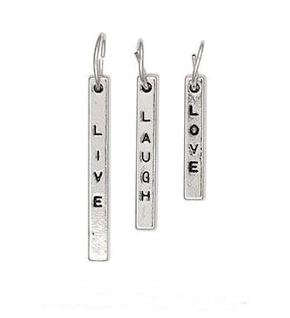 LIVE LOVE LAUGH Word Stick Charms: Antiqued Silver Plated Brass with Jump Rings (Set of 3)