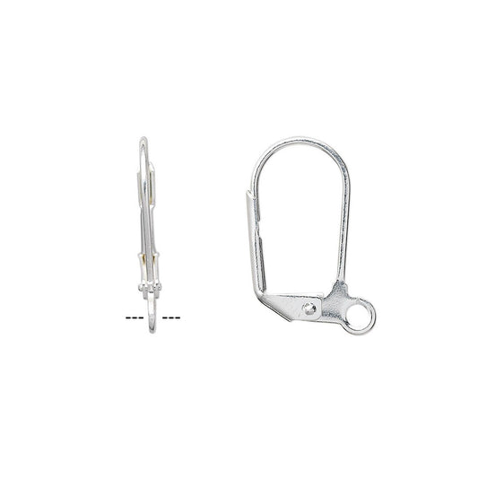 Silver Plated Brass 19mm Plain Leverback Ear Wires with Open Loop