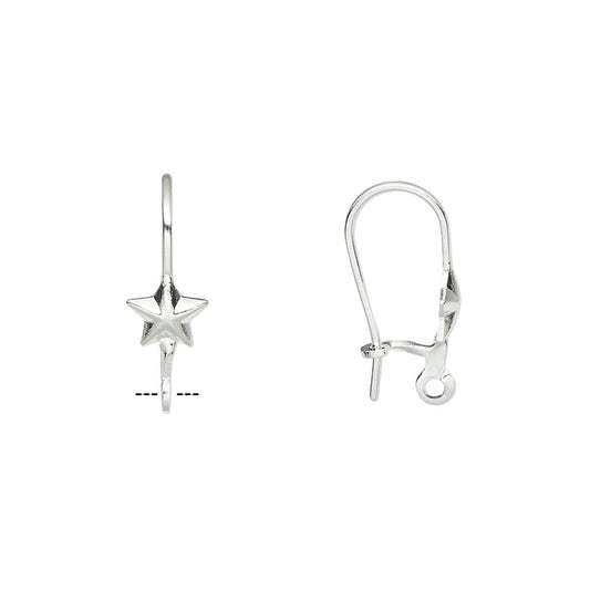 Silver Plated Brass Kidney Ear Wires with 6mm Star & Open Loop, 18mm