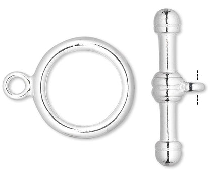 Silver Plated Brass Large Round Toggle Clasps 16mm Ring & 25mm Bar — 10 Sets