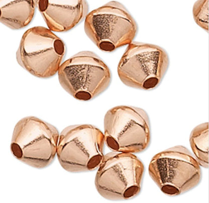 Solid Copper 3mm Bicone Spacer Beads 0.7mm Hole — 100 pcs