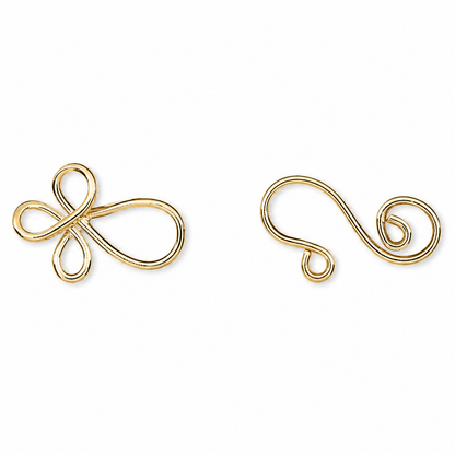 Gold Plated Brass Swirl Hook-and-Eye Clasps, 22x8.5mm - 24 sets