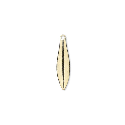 A single teardrop-shaped gold metal charm with a textured finish and a small loop at the top, centered on a plain white background.