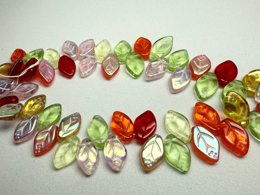 Czech Pressed Glass Tropical Tango Mix Leaf Beads 12x7mm — 50 pcs