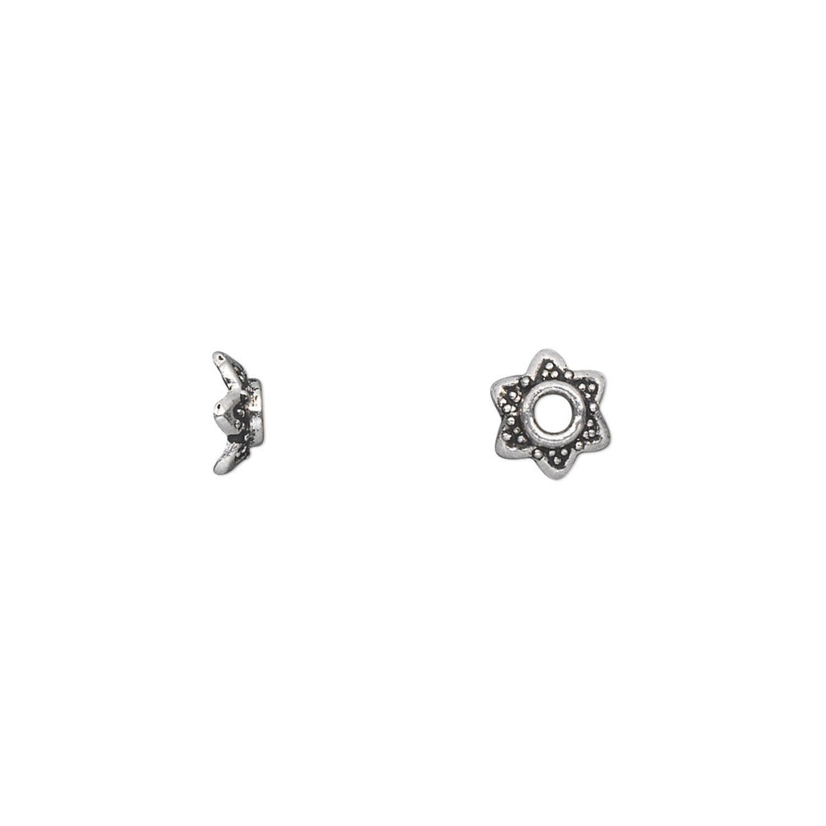 Antiqued Silver Pewter Star Flower Bead Caps, 7x3mm, fits 6-8mm beads, 100 pcs