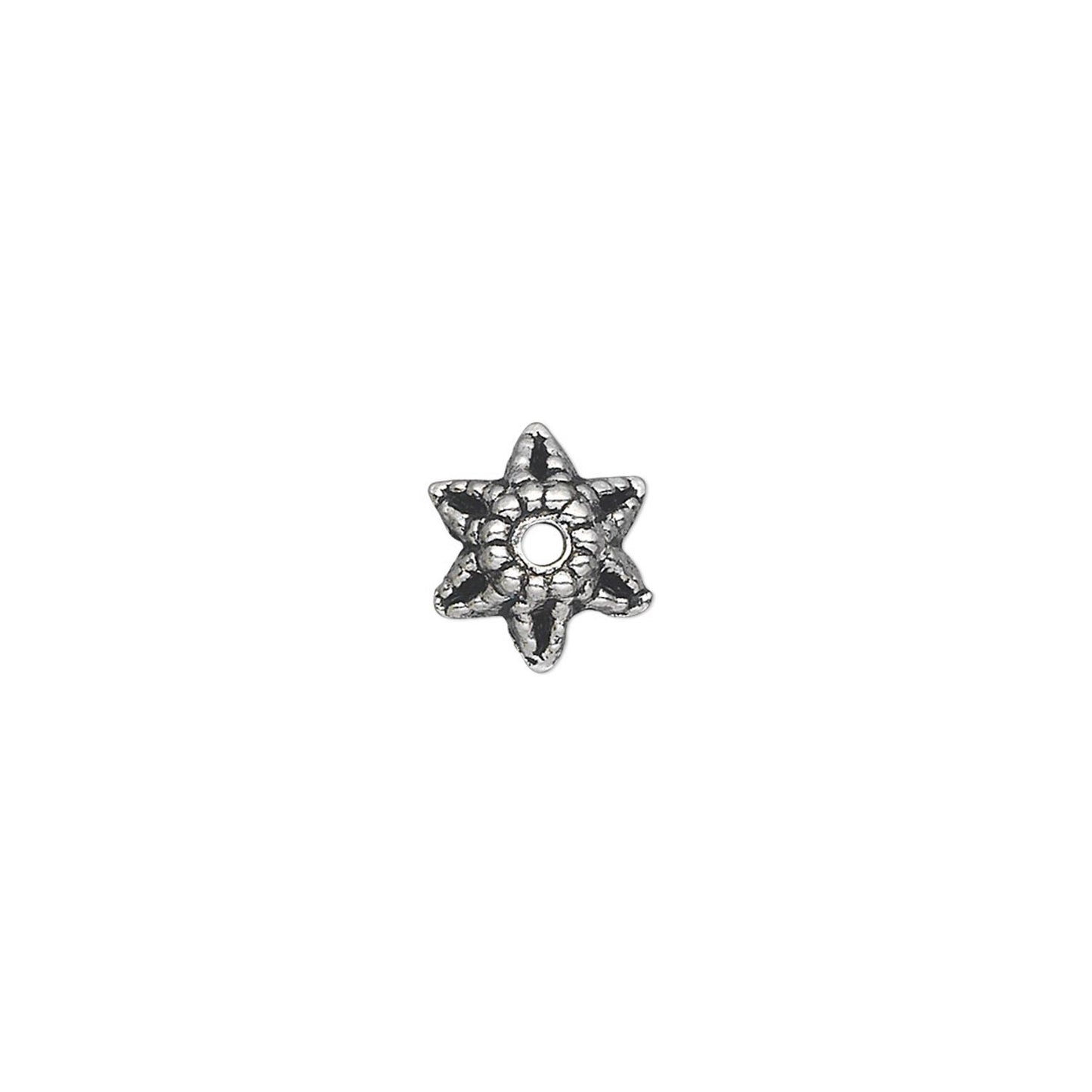 Antiqued Silver Pewter Star Flower Bead Caps, 9x5mm, 50 pcs