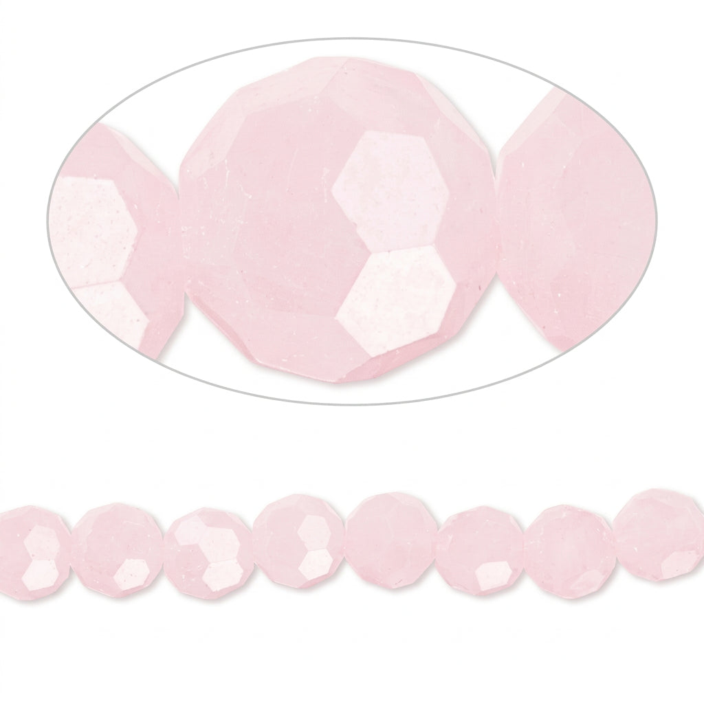 Opaque Pink Frost Crystal Glass Faceted Round Beads, 6mm - 1 Strand