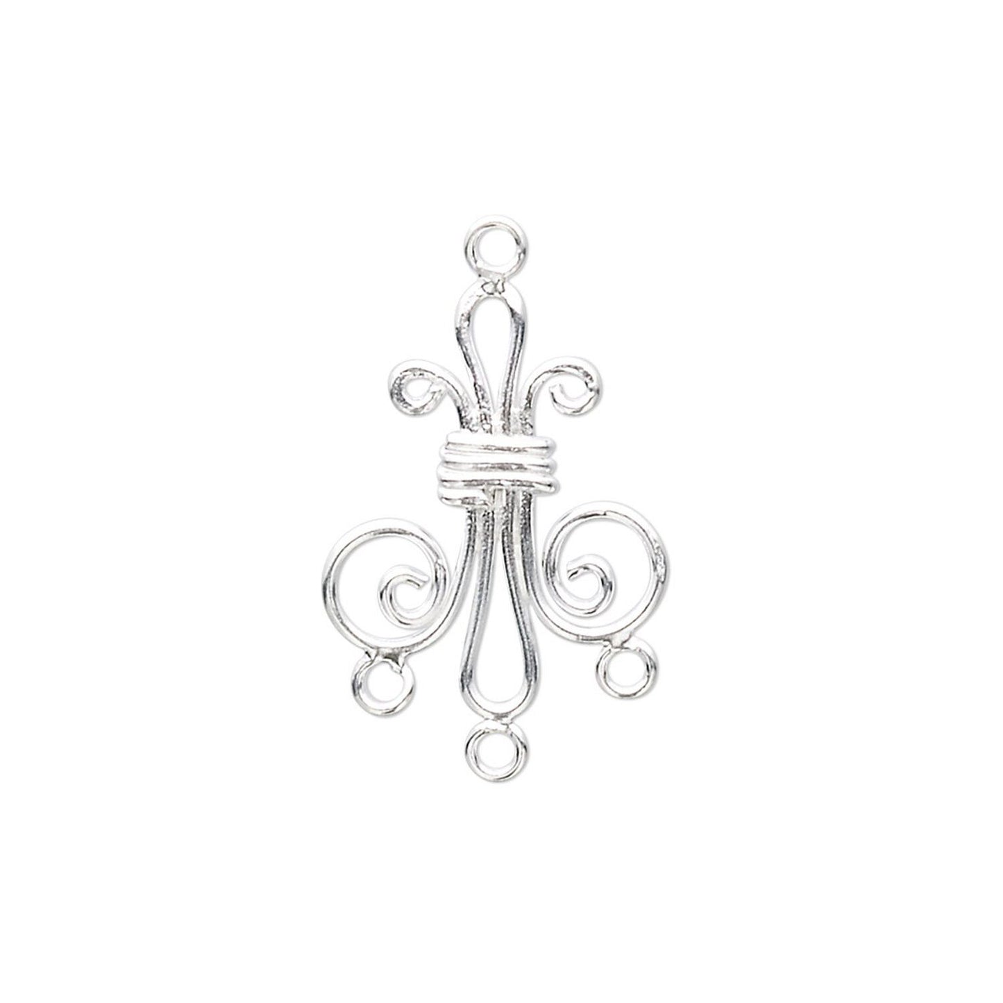 Hill Tribes Sterling Silver Chandelier Earring Links, Fleur de Lis, 19x18mm, 3 Loops, 1 Pair