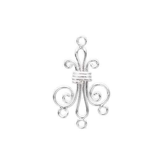 Hill Tribes Sterling Silver Chandelier Earring Links, Fleur de Lis, 19x18mm, 3 Loops, 1 Pair