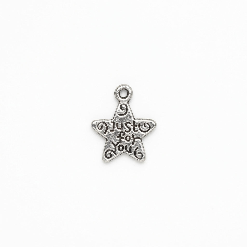Antiqued Silver Pewter Just for You Star Charms, 12x11mm - 50 pcs