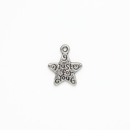 Antiqued Silver Pewter Just for You Star Charms, 12x11mm - 50 pcs