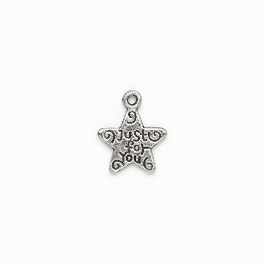 Antiqued Silver Pewter Just for You Star Charms, 12x11mm - 50 pcs