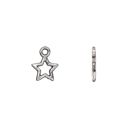 Antiqued Silver Pewter Double-Sided Open Star Charms, 8x9mm - 100 pcs