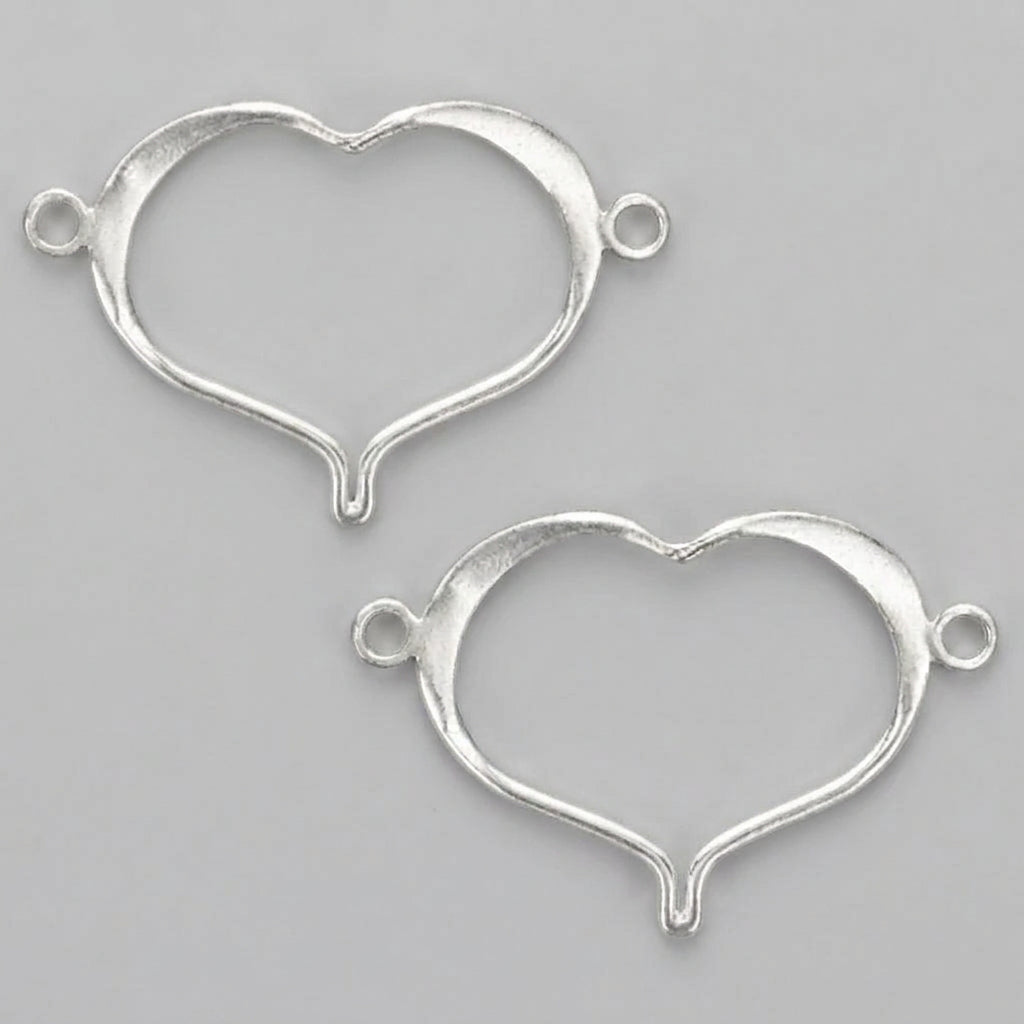 Sterling Silver Open Heart Link Connectors, 22x18mm - 2 pcs