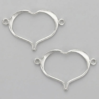 Sterling Silver Open Heart Link Connectors, 22x18mm - 2 pcs