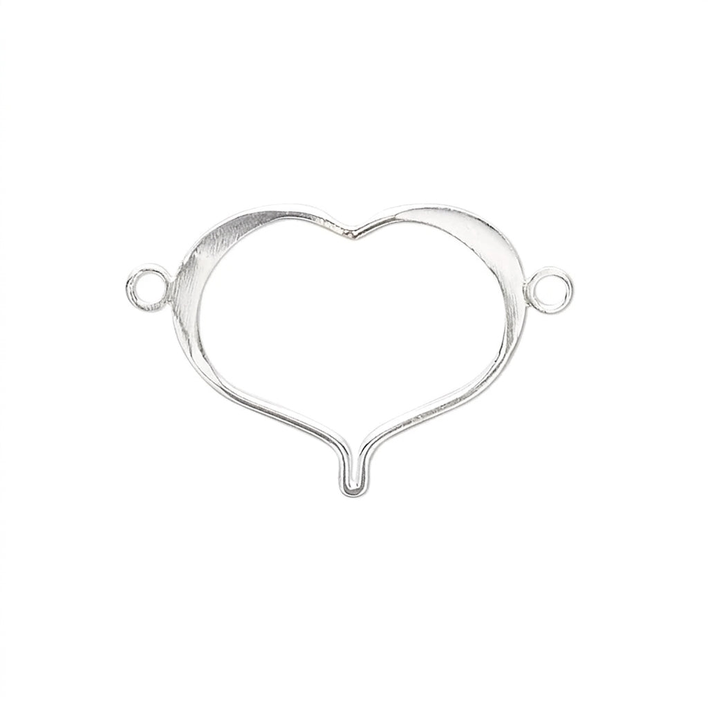 Sterling Silver Open Heart Link Connectors, 22x18mm - 2 pcs