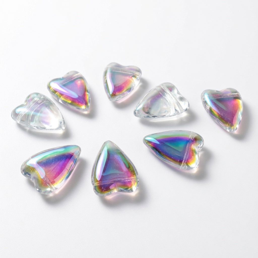 Czech Pressed Glass Crystal AB Heart Beads, 17x12mm, 12 pcs