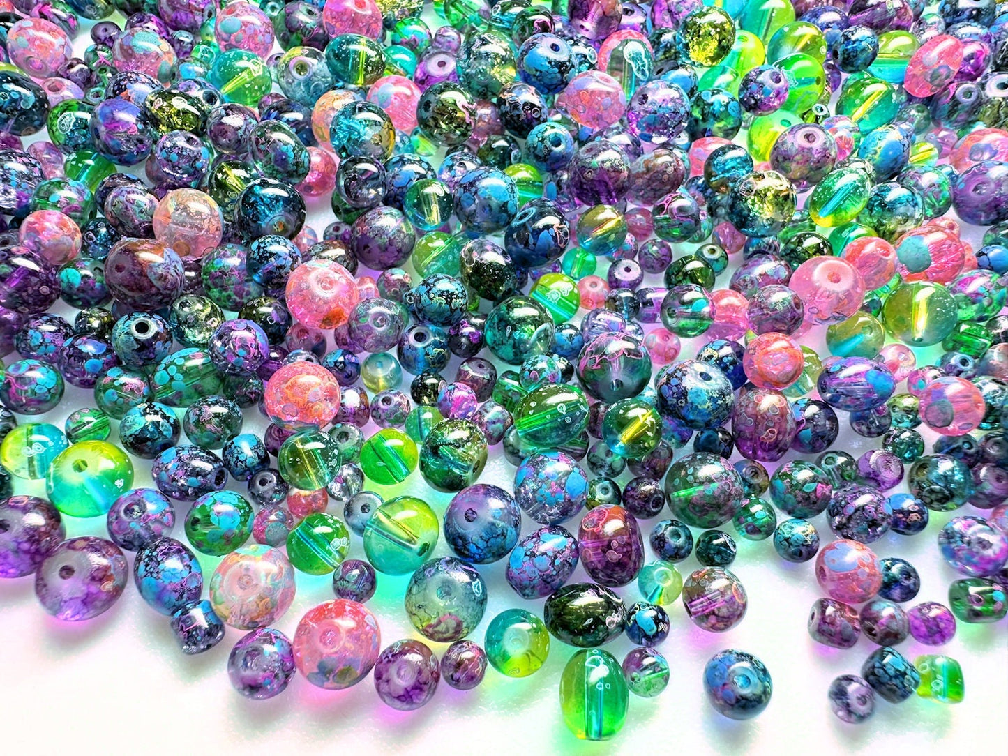 Speckled Glass Bead Mix 4-8mm Assorted Shapes — approx. 650 Beads