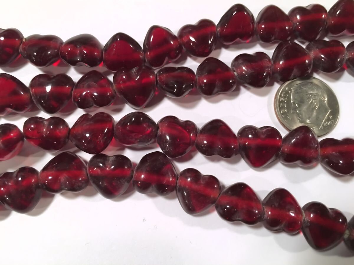 Glass Translucent Red Side Drilled Heart Beads 11x11mm — 2 Strands (80+ pcs)
