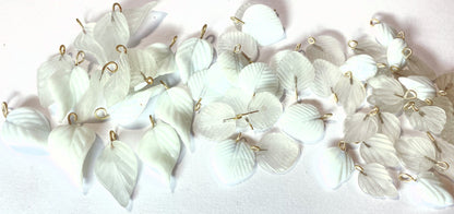 Frosted Clear & Opaque White Pressed Glass Double-Sided Leaf Charms — 54 pcs — Final Stock