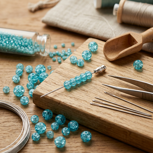 Turquoise Blue Crackle Glass Round Beads, 3–4mm - 1 Strand