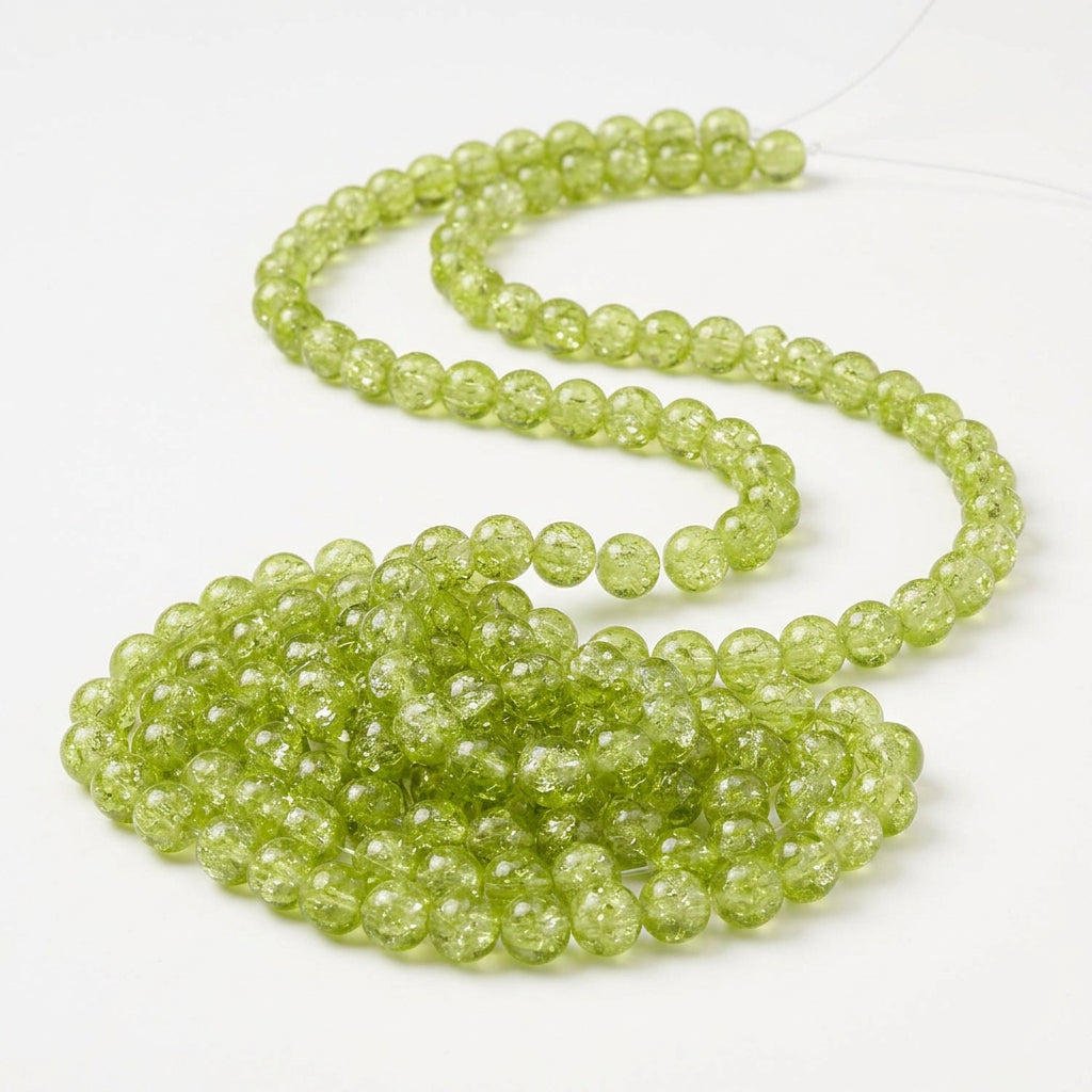 Peridot Lime Green Crackle Glass Round Beads, 5–6mm - 1 Strand