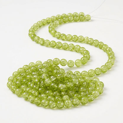 Peridot Lime Green Crackle Glass Round Beads, 5–6mm - 1 Strand