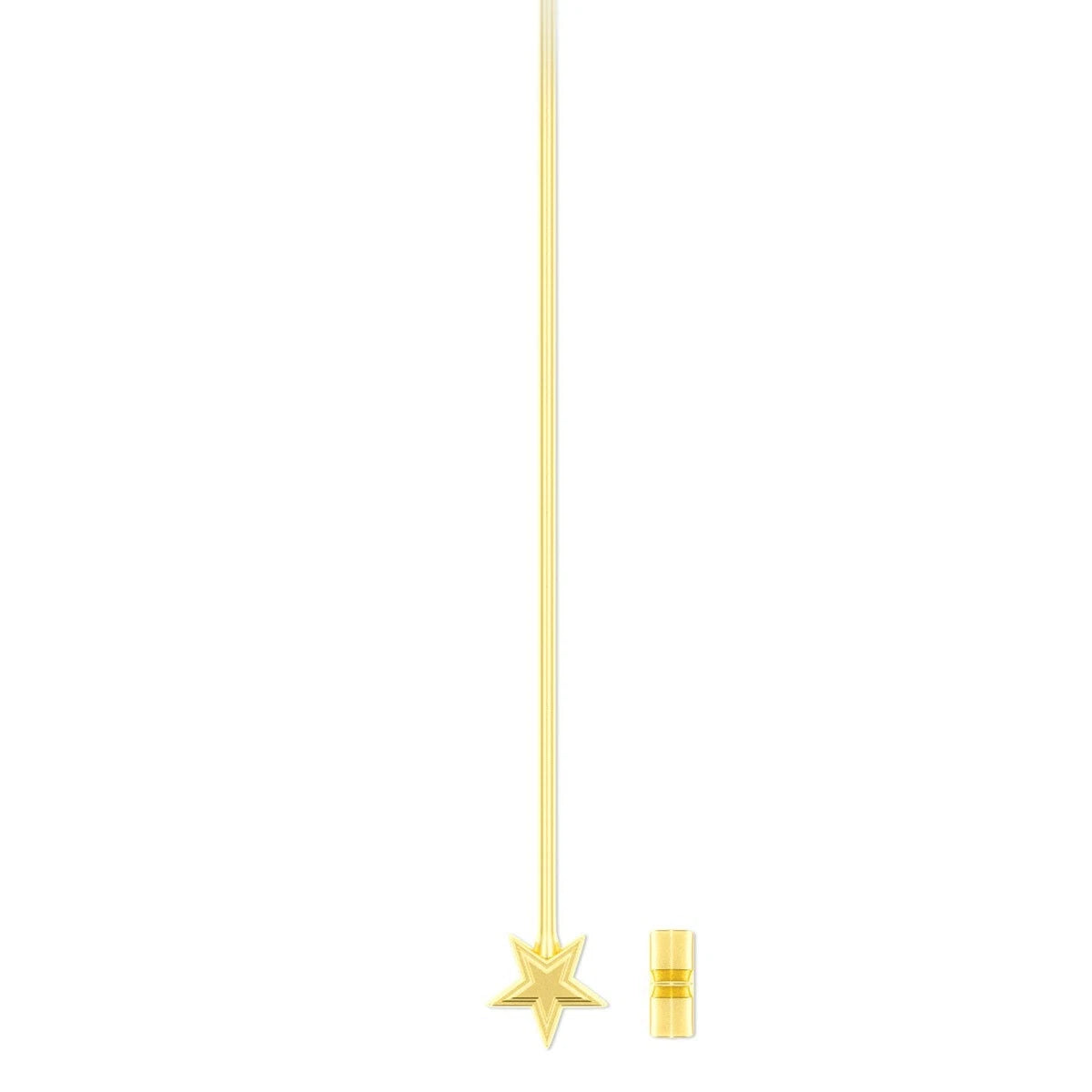 A gold-toned wand-style candlestick with a five-pointed star finial and a small cylindrical cap, shown on a plain white background.