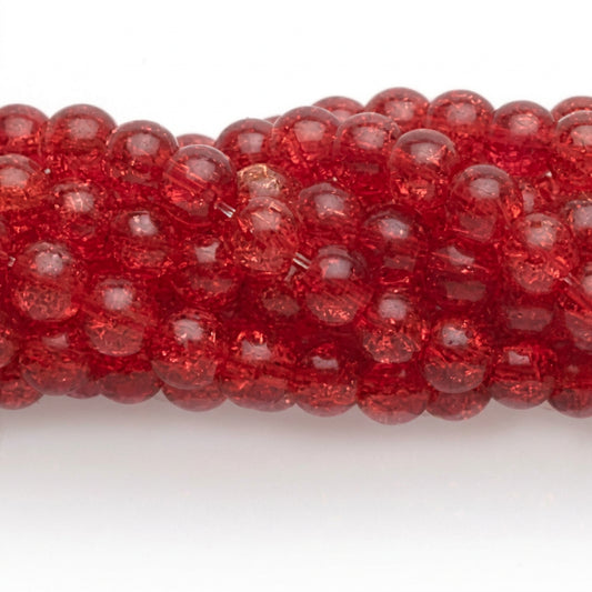 Red Crackle Glass Round Beads, 5–6mm - 1 Strand