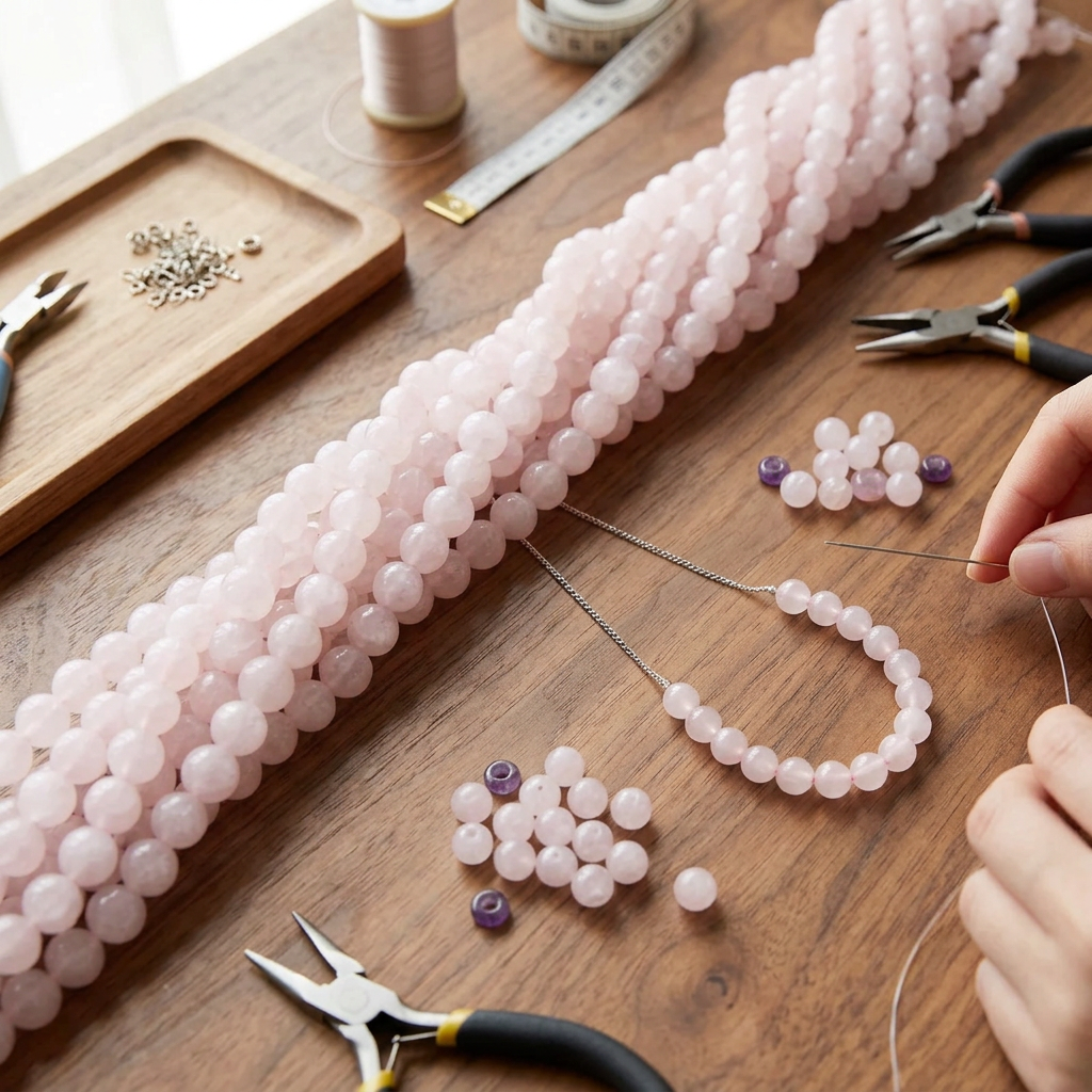 Opaque Milky Pink Crackle Glass Round Beads, 5–6mm - 1 Strand