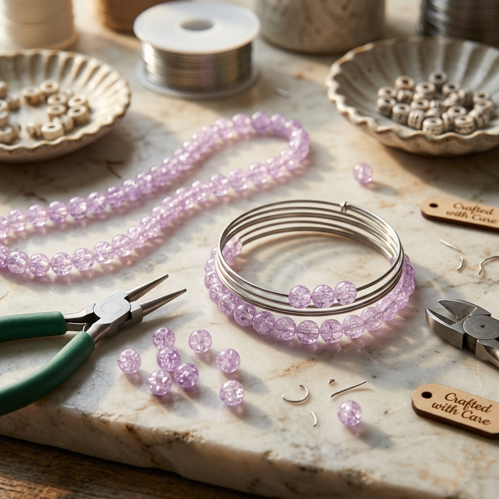 Lavender Crackle Glass Round Beads, 5–6mm - 1 or 10 Strands