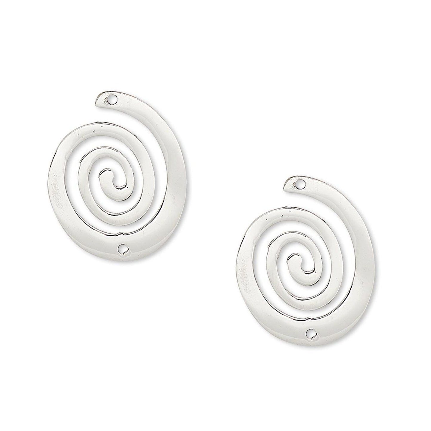 Sterling Silver Flat Round Spiral Link Connectors, 17x14mm, 1+1 Holes, 2 pcs