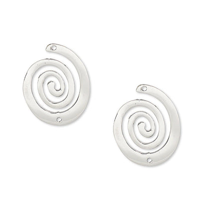 Sterling Silver Flat Round Spiral Link Connectors, 17x14mm, 1+1 Holes, 2 pcs