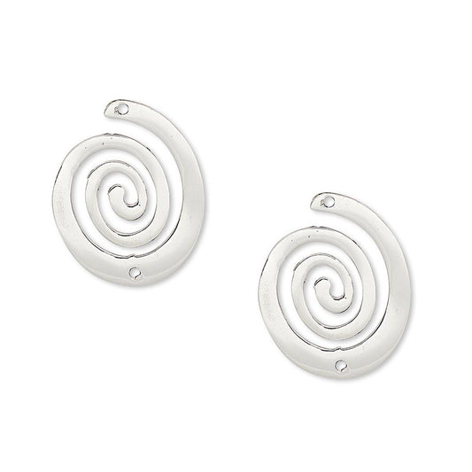 Sterling Silver Flat Round Spiral Link Connectors, 17x14mm, 1+1 Holes, 2 pcs