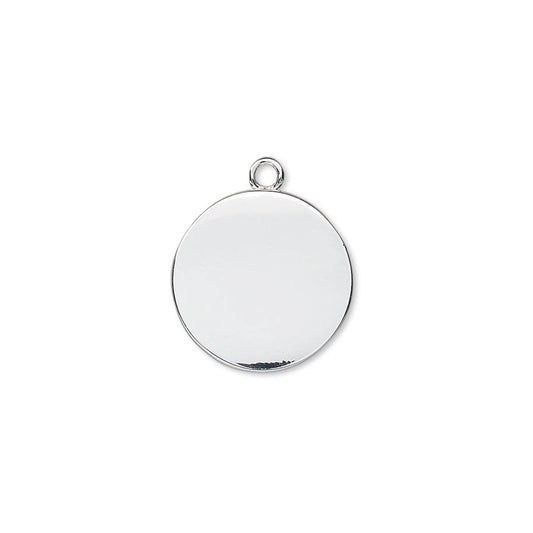 Silver Plated Steel Double-Sided Flat Round Charm Drops, 17x15mm - 4 pcs