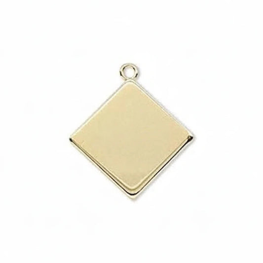 A plain, diamond-shaped gold charm with a small top loop, shown on a solid white background.