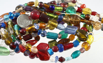 India Glass Craft Bead Mix 4–22mm Assorted Shapes & Transparent Colors — 5 Strands per Set