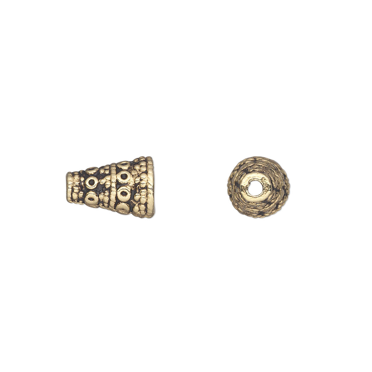 Bead Caps, Cone Style, Textured Pewter, 10x7mm, Antiqued Gold or Silver, 50 pcs