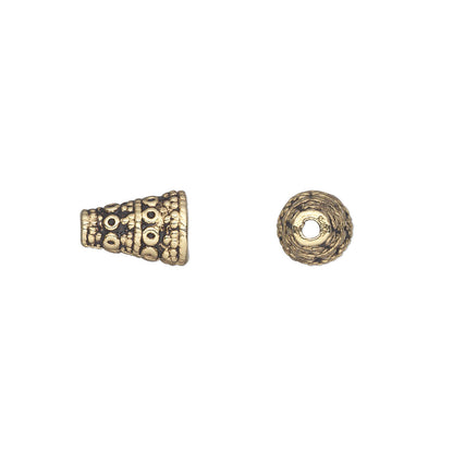 Bead Caps, Cone Style, Textured Pewter, 10x7mm, Antiqued Gold or Silver, 50 pcs