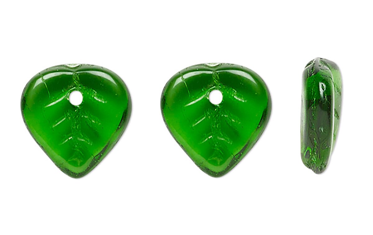 Three green heart-shaped objects on a white background