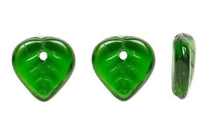 Three green heart-shaped objects on a white background