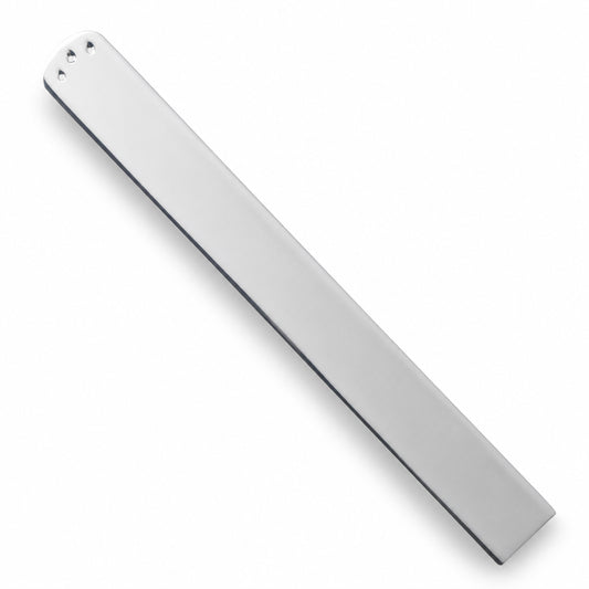 A long, slender metallic bookmark shown diagonally on a plain white background.