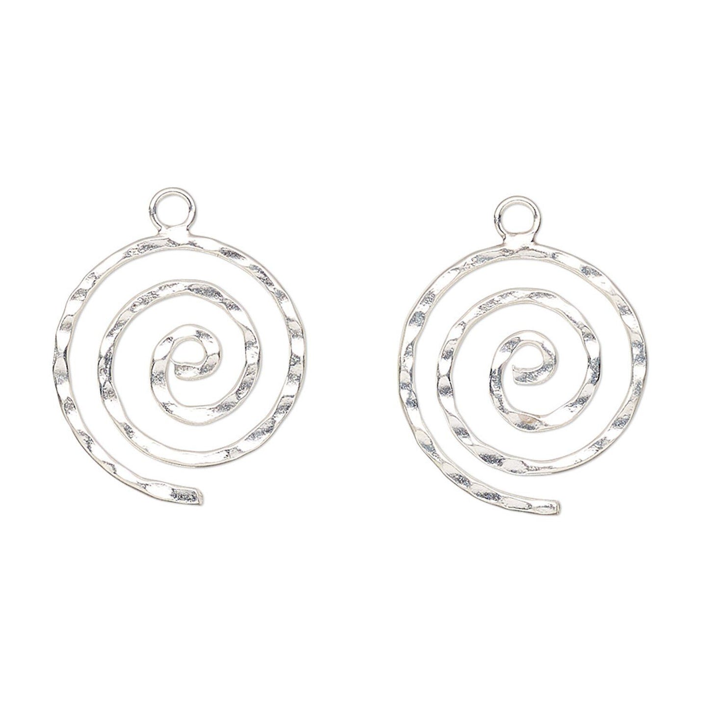 Spiral Charm, Sterling Silver Double-Sided Hammered 15x16mm, 2 pcs