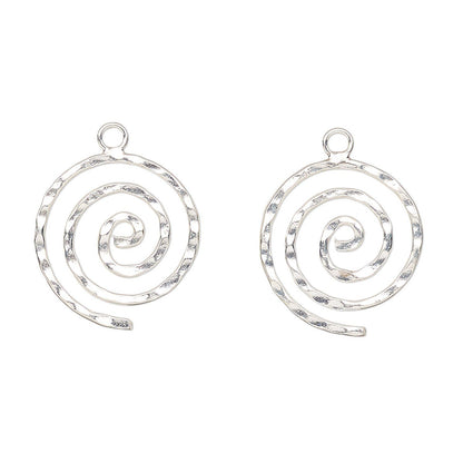 Spiral Charm, Sterling Silver Double-Sided Hammered 15x16mm, 2 pcs