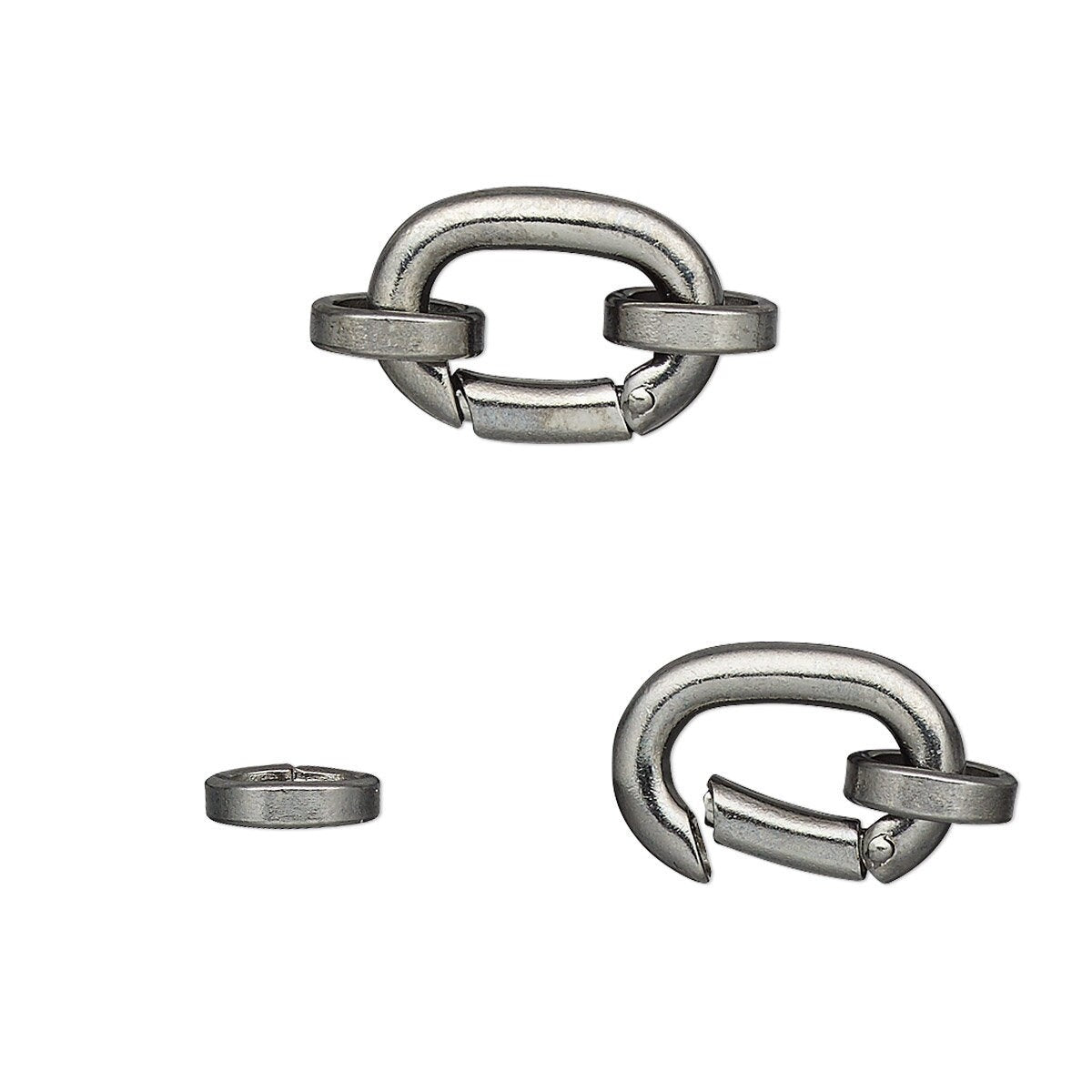 Gunmetal Plated Brass Self-Closing Hinged Clip Bail Clasps 14x10mm with Jump Rings — 1 or 4 Packages
