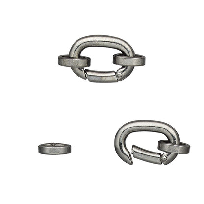 Gunmetal Plated Brass Self-Closing Hinged Clip Bail Clasps 14x10mm with Jump Rings — 1 or 4 Packages