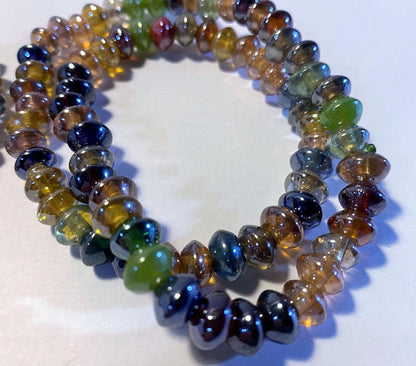 Translucent Luster Lampwork Glass Rondelle Bead Mix — 1 Strand (76-90 beads)
