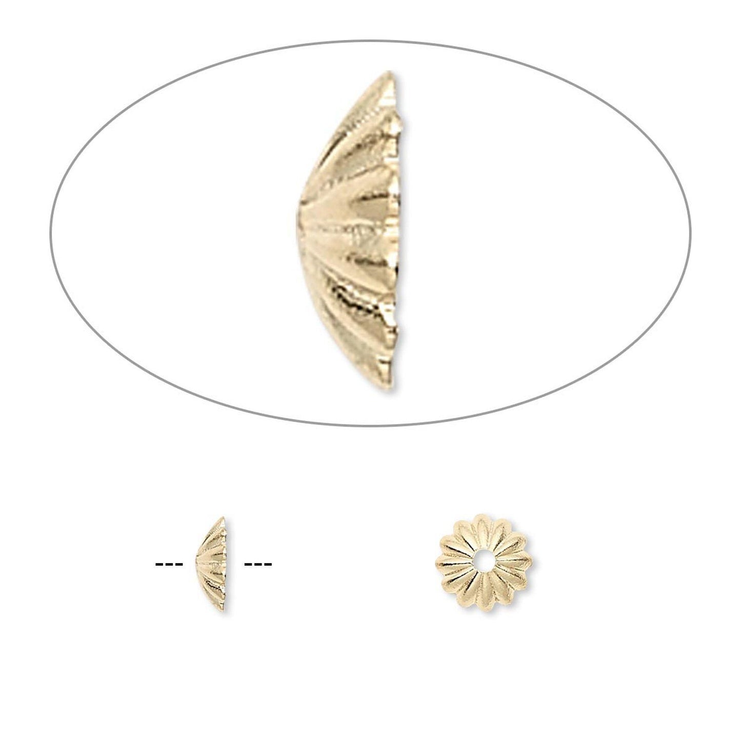 Gold Plated Brass Ribbed Bead Caps, 6x1.5mm, 100 pcs