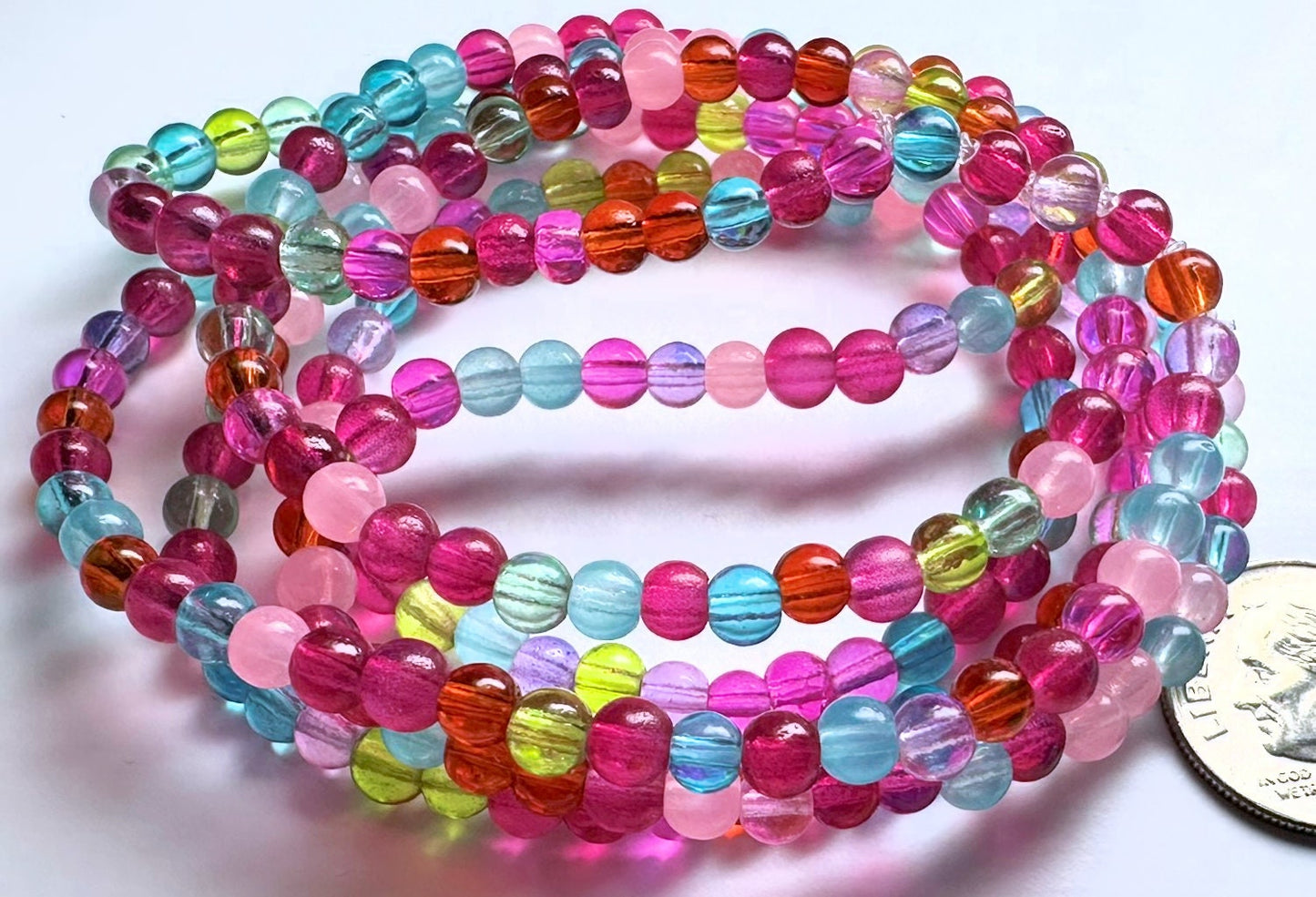 Fruit Punch Mixed Bright Glass Round Beads 4mm — 36" Strand (250 pcs)