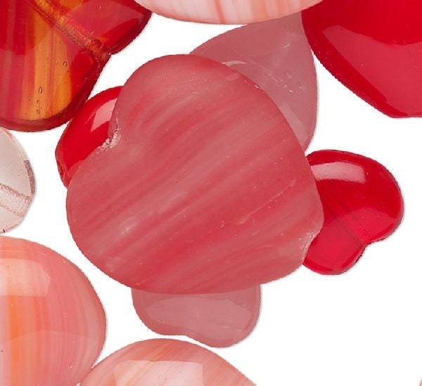 Czech Pressed Glass Puffed Heart Bead Mix Red & Pink 6–16mm — 50g (approximately 55 pcs)